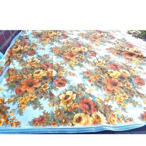 Vintage Orange Floral Tablecloth Fabric Remnant